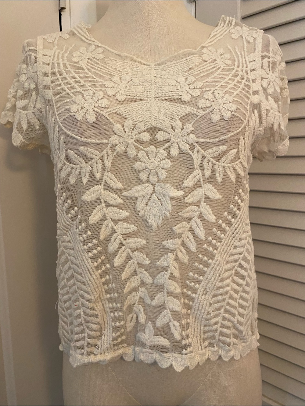 Express White Sheer Floral Embroidered Top- Size Small